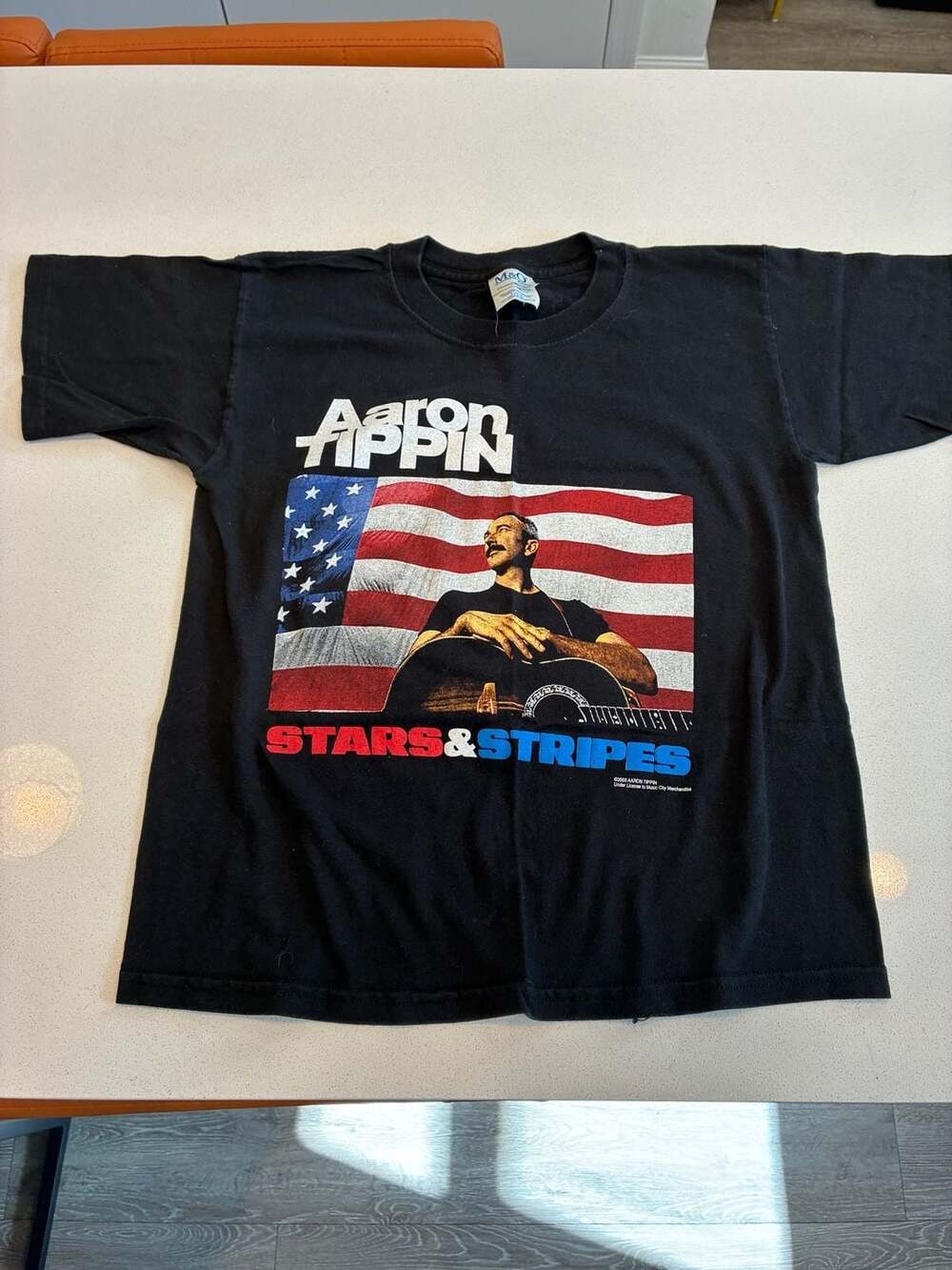 Vintage 2003 Aaron Tippin Stars & Stripes Tour T-Shirt Black Size L